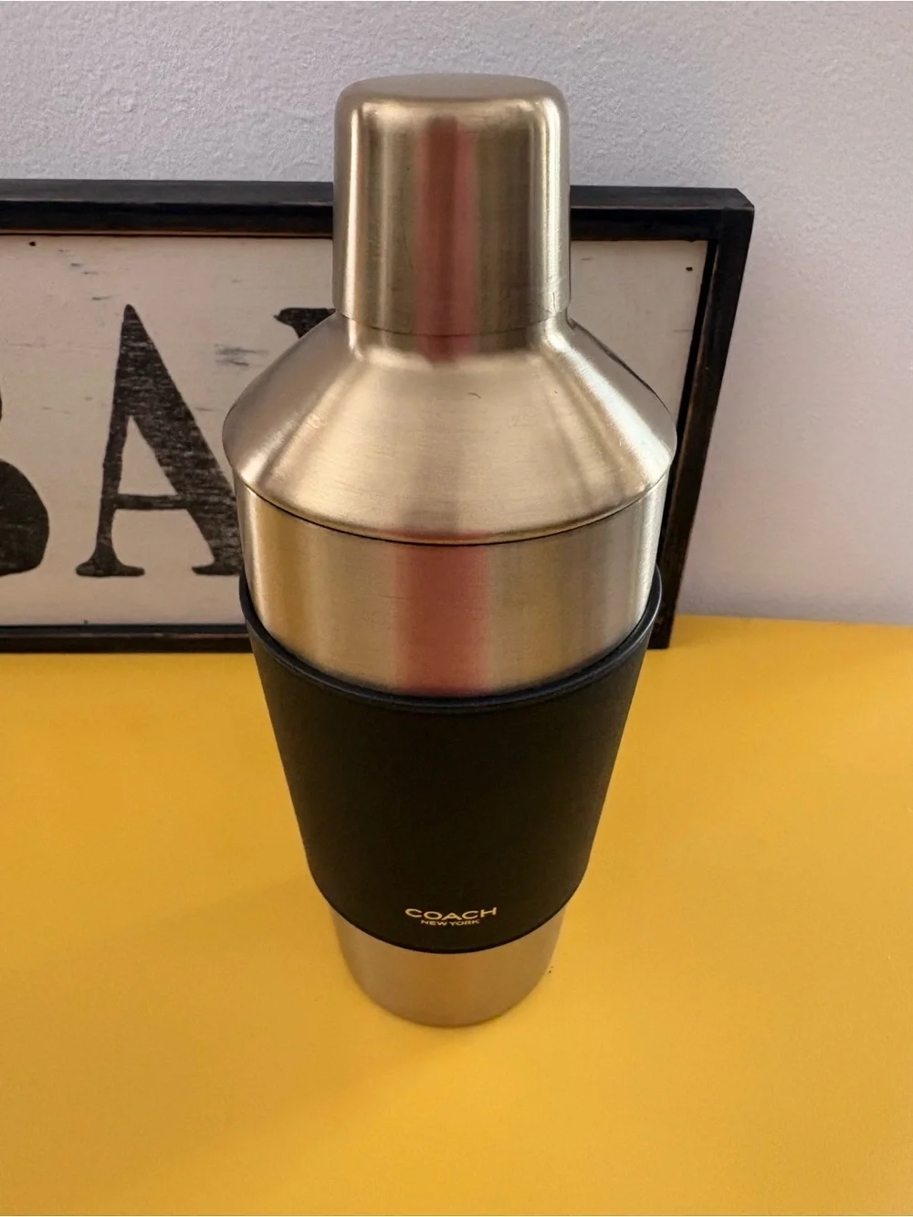 Coach Gold-Tone Cocktail Shaker with Black Sleeve